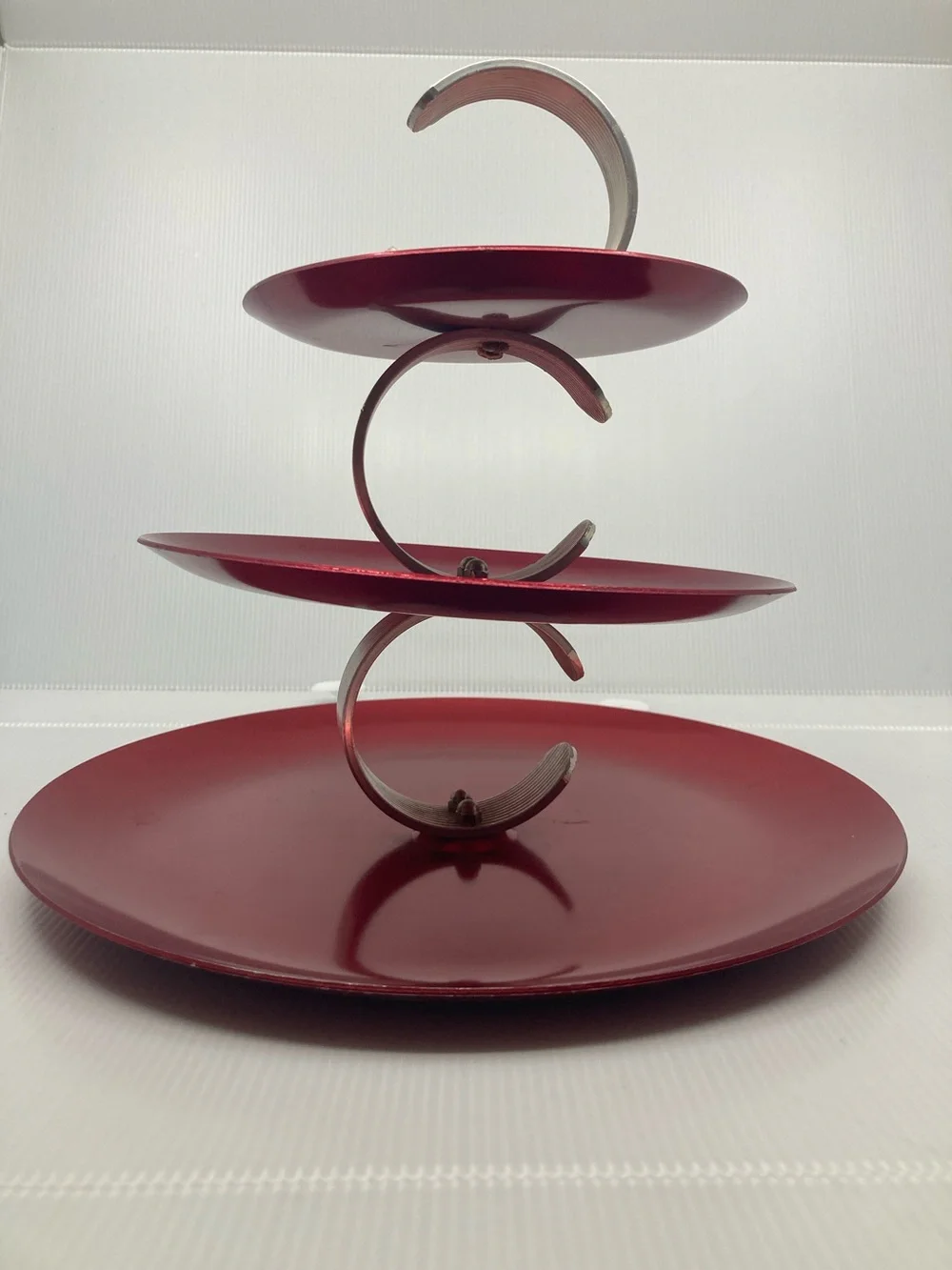 Vintage MCM Regal Ware 3-Tier Red Anodized Aluminum Serving Tray